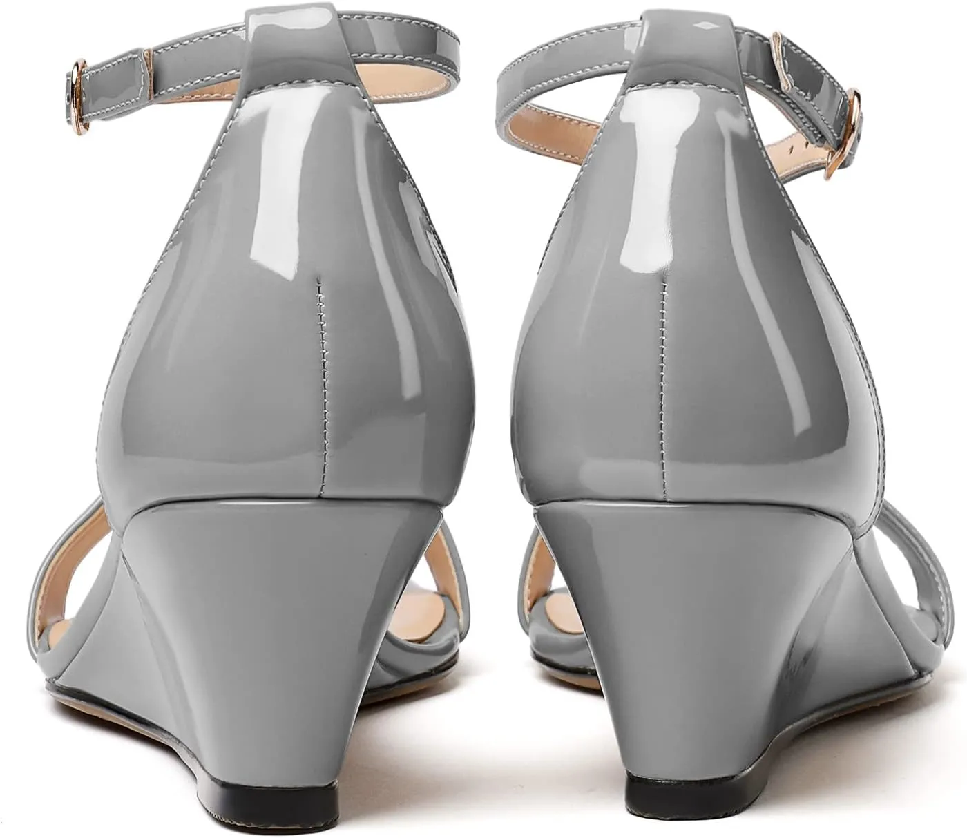 Mettesally Women's Wedge Heels Sandals Mid Heel Ankle Strap Square Open Toe Evening Dress Wedding Shoes
