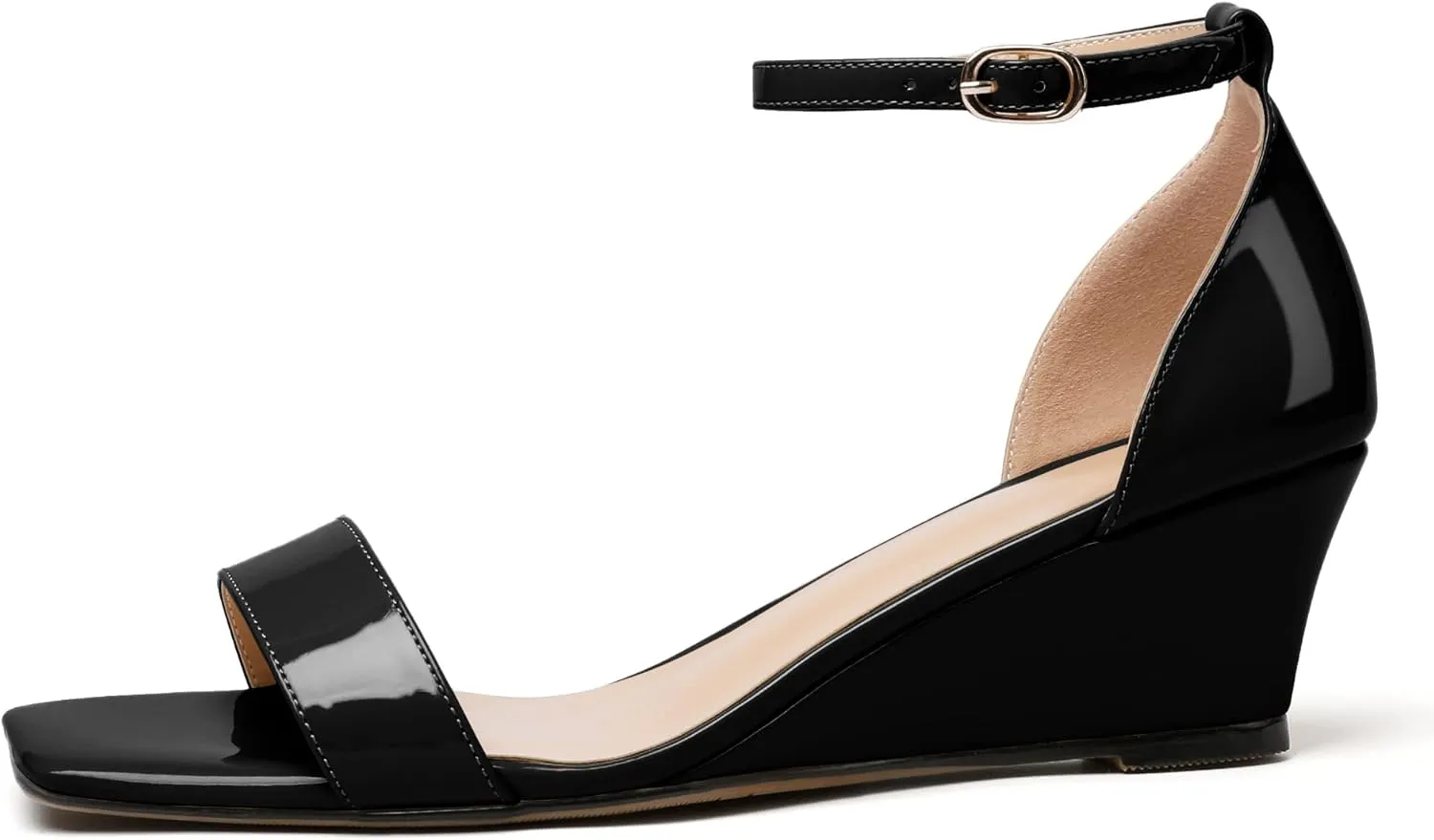 Mettesally Women's Wedge Heels Sandals Mid Heel Ankle Strap Square Open Toe Evening Dress Wedding Shoes