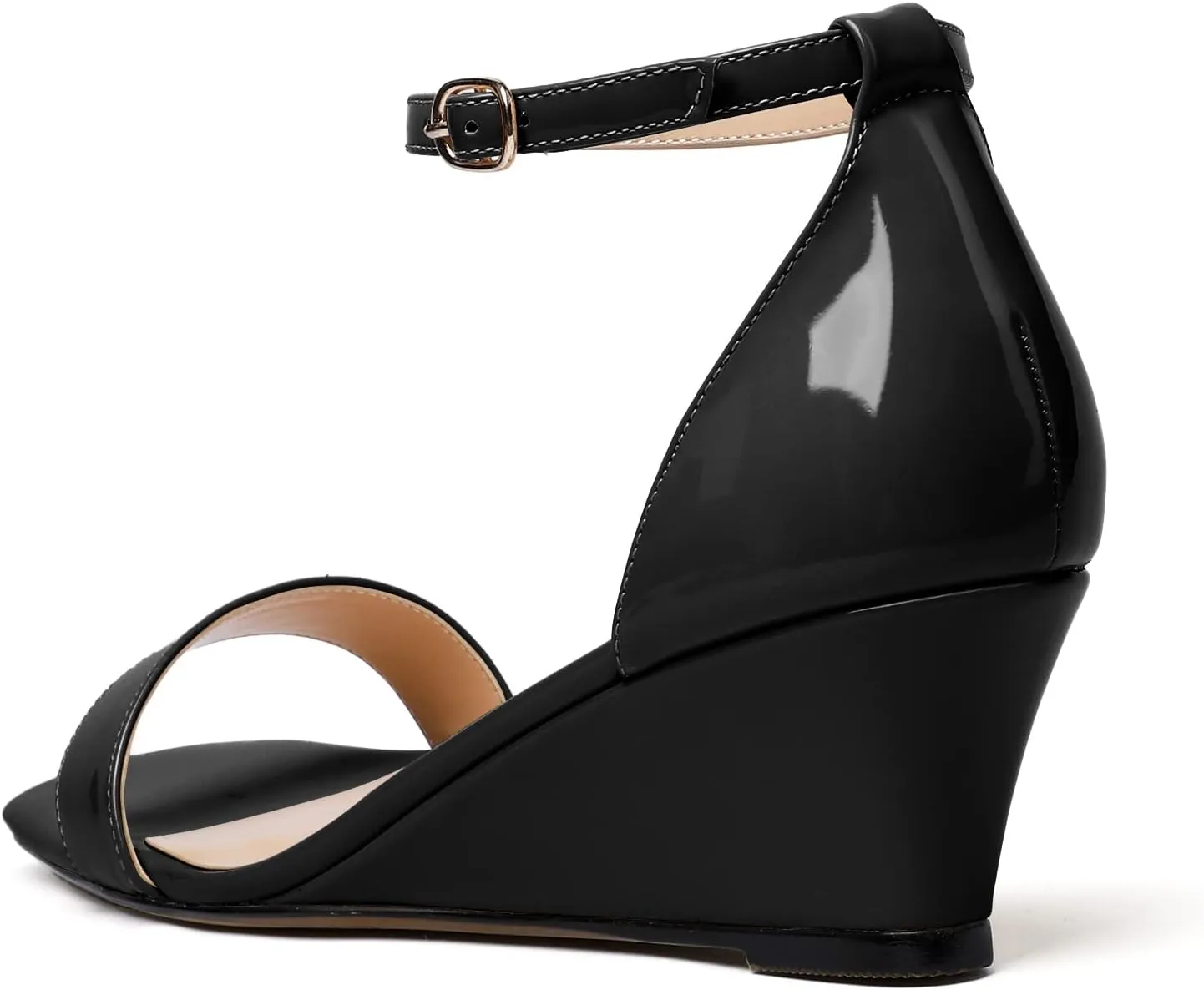 Mettesally Women's Wedge Heels Sandals Mid Heel Ankle Strap Square Open Toe Evening Dress Wedding Shoes