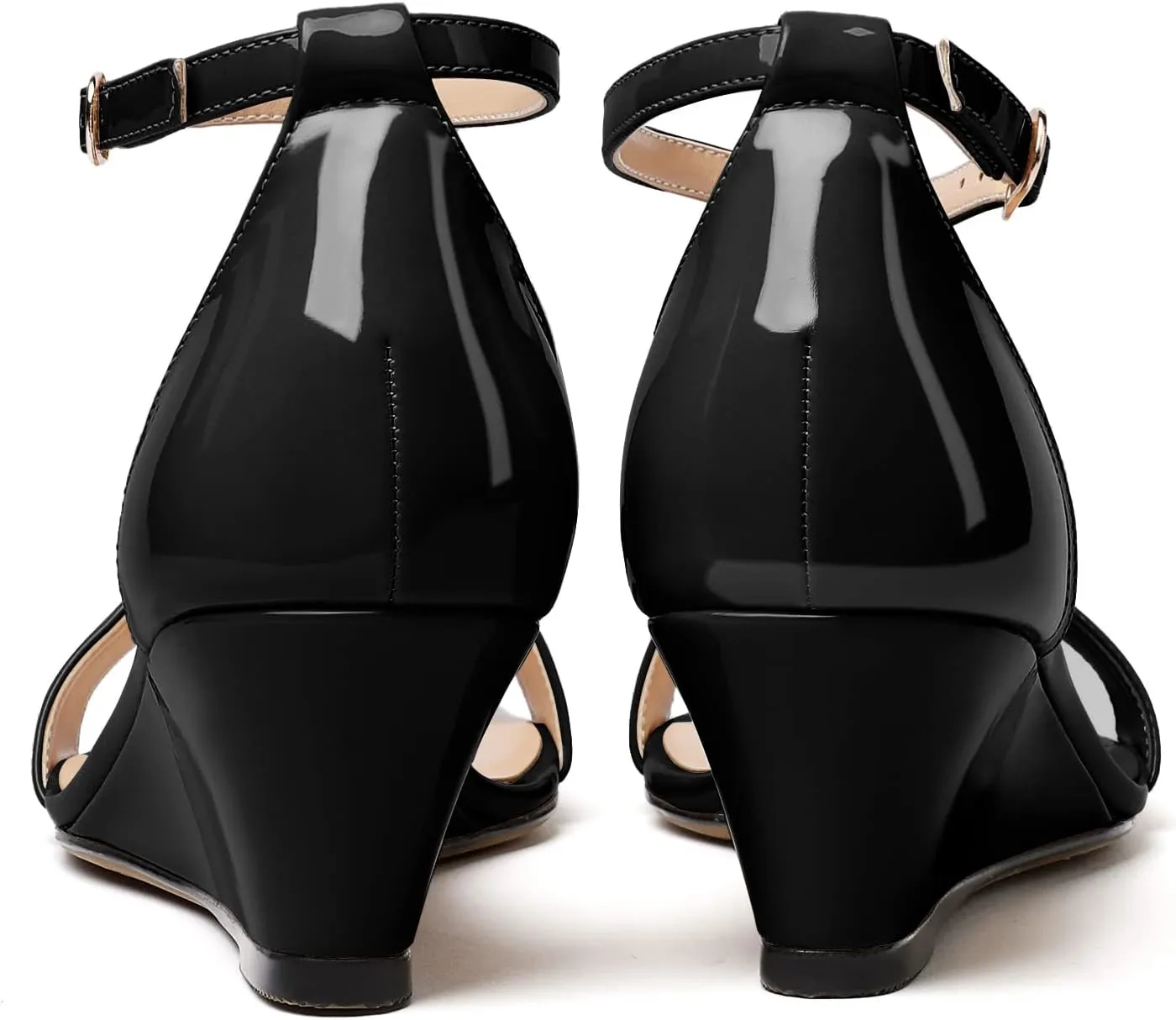 Mettesally Women's Wedge Heels Sandals Mid Heel Ankle Strap Square Open Toe Evening Dress Wedding Shoes