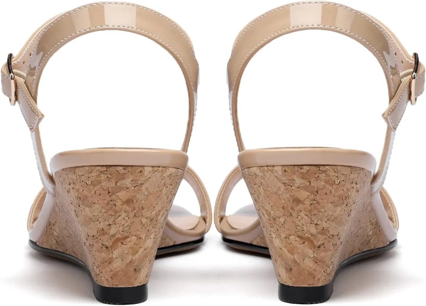Mettesally Women's Wedge Sandals Square Open Toe Mid Cork Heels Ankle Strap Slingback Party Heeled Dress Shoes