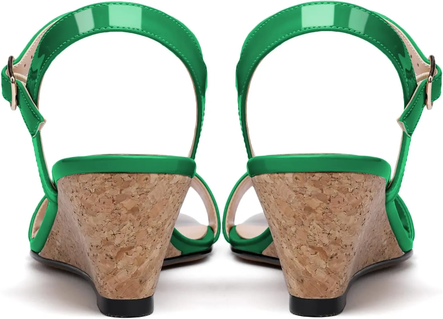 Mettesally Women's Wedge Sandals Square Open Toe Mid Cork Heels Ankle Strap Slingback Party Heeled Dress Shoes