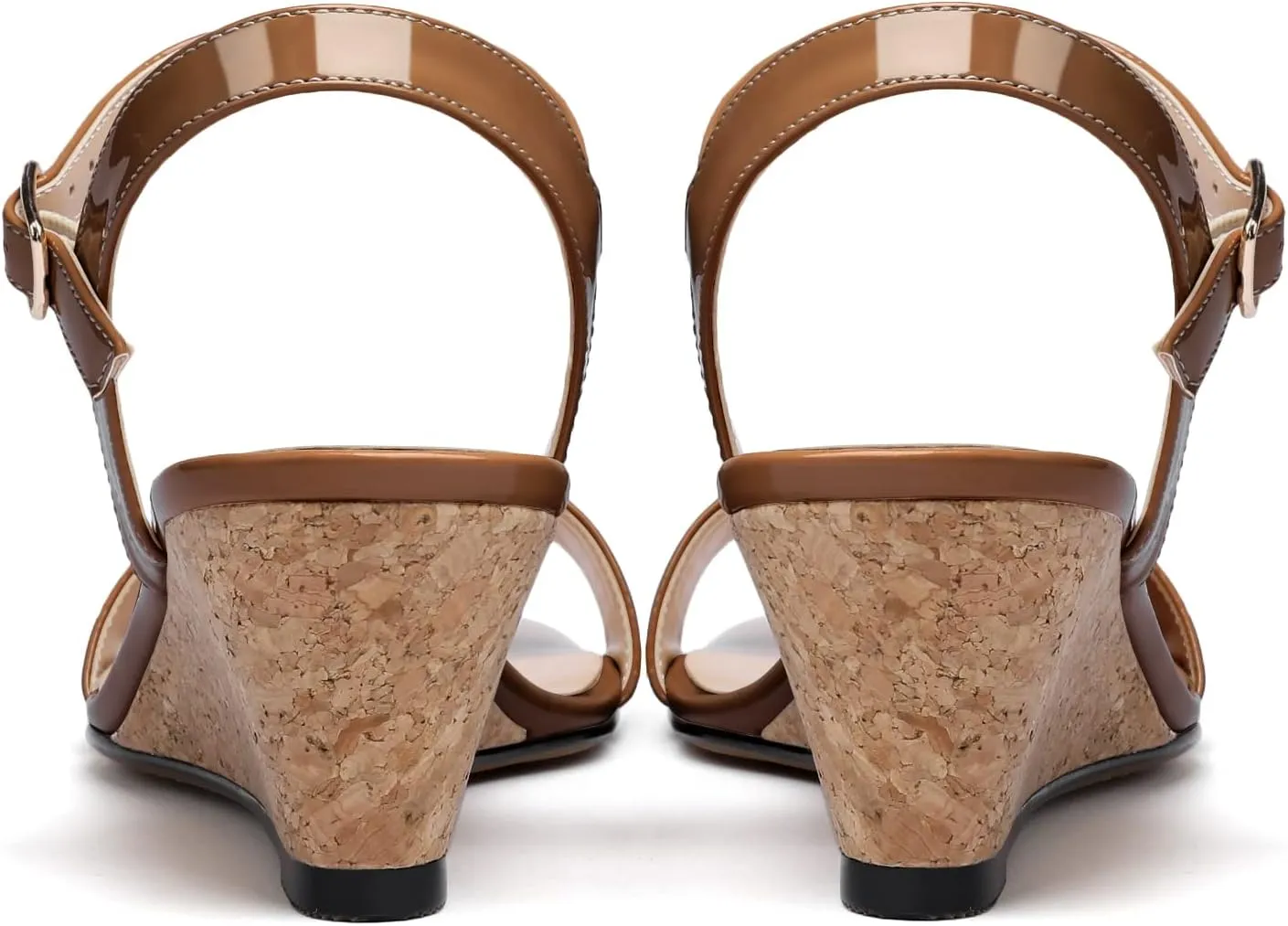 Mettesally Women's Wedge Sandals Square Open Toe Mid Cork Heels Ankle Strap Slingback Party Heeled Dress Shoes