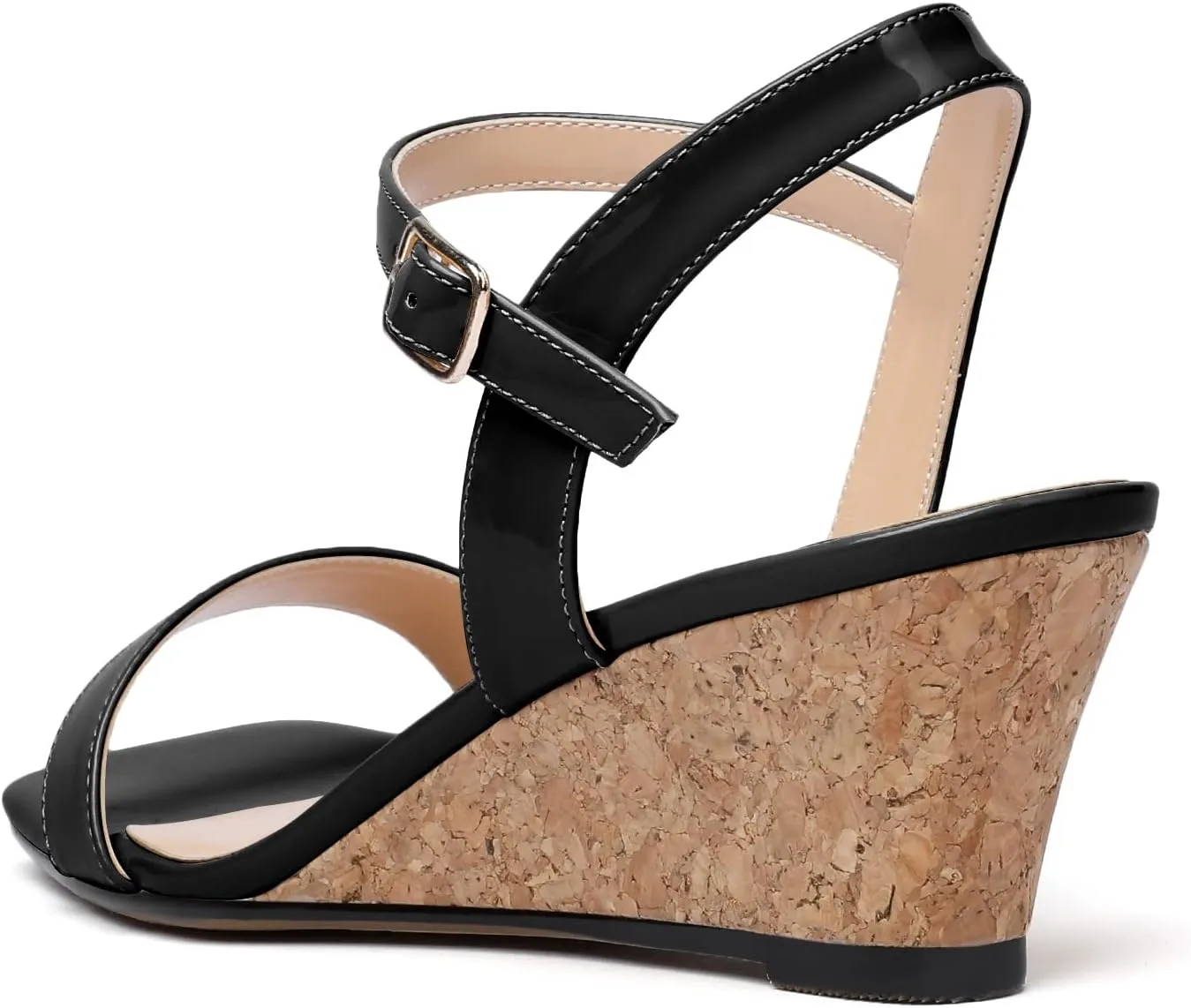 Mettesally Women's Wedge Sandals Square Open Toe Mid Cork Heels Ankle Strap Slingback Party Heeled Dress Shoes
