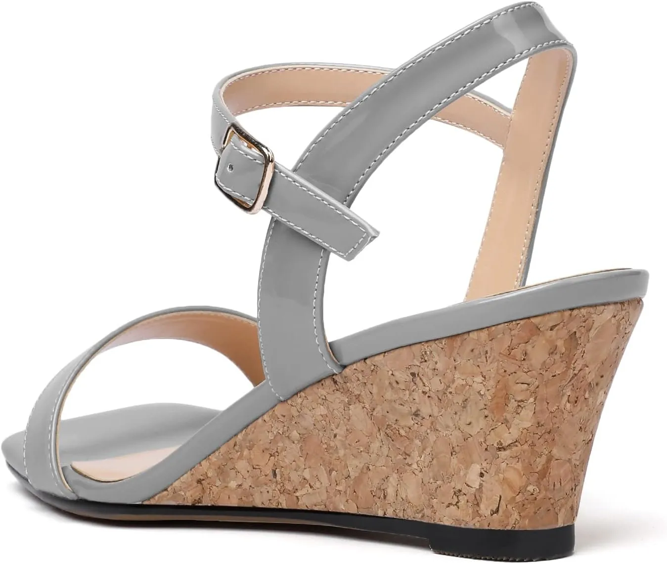 Mettesally Women's Wedge Sandals Square Open Toe Mid Cork Heels Ankle Strap Slingback Party Heeled Dress Shoes