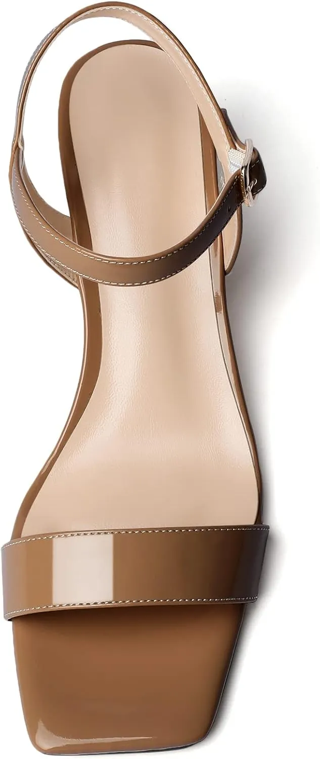Mettesally Women's Wedge Sandals Square Open Toe Mid Cork Heels Ankle Strap Slingback Party Heeled Dress Shoes