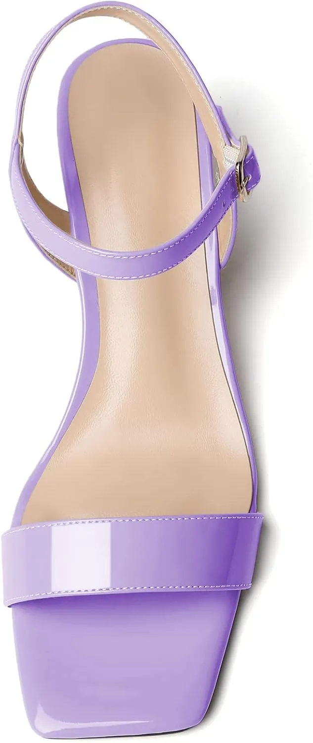 Mettesally Women's Wedge Sandals Square Open Toe Mid Cork Heels Ankle Strap Slingback Party Heeled Dress Shoes