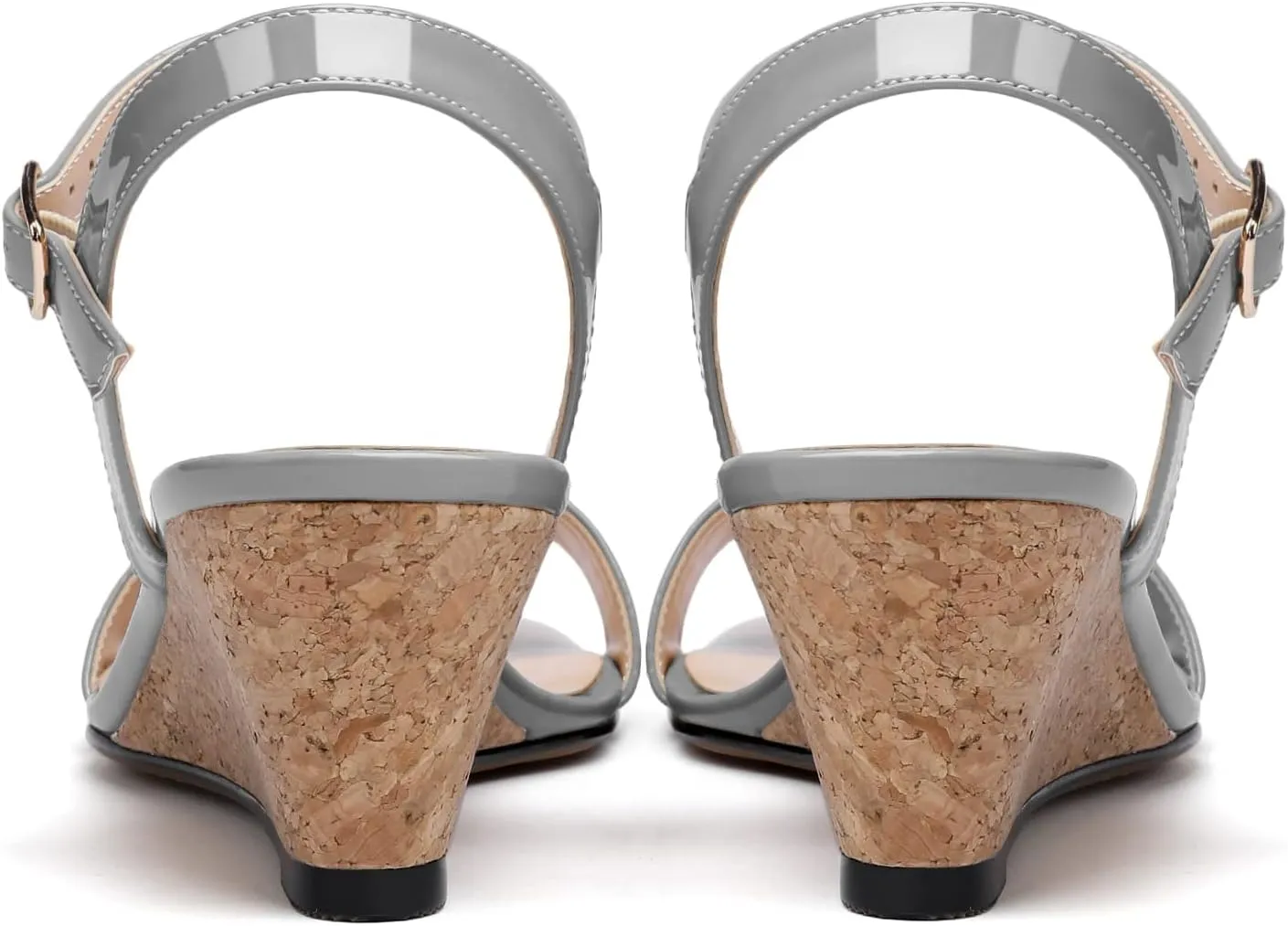 Mettesally Women's Wedge Sandals Square Open Toe Mid Cork Heels Ankle Strap Slingback Party Heeled Dress Shoes