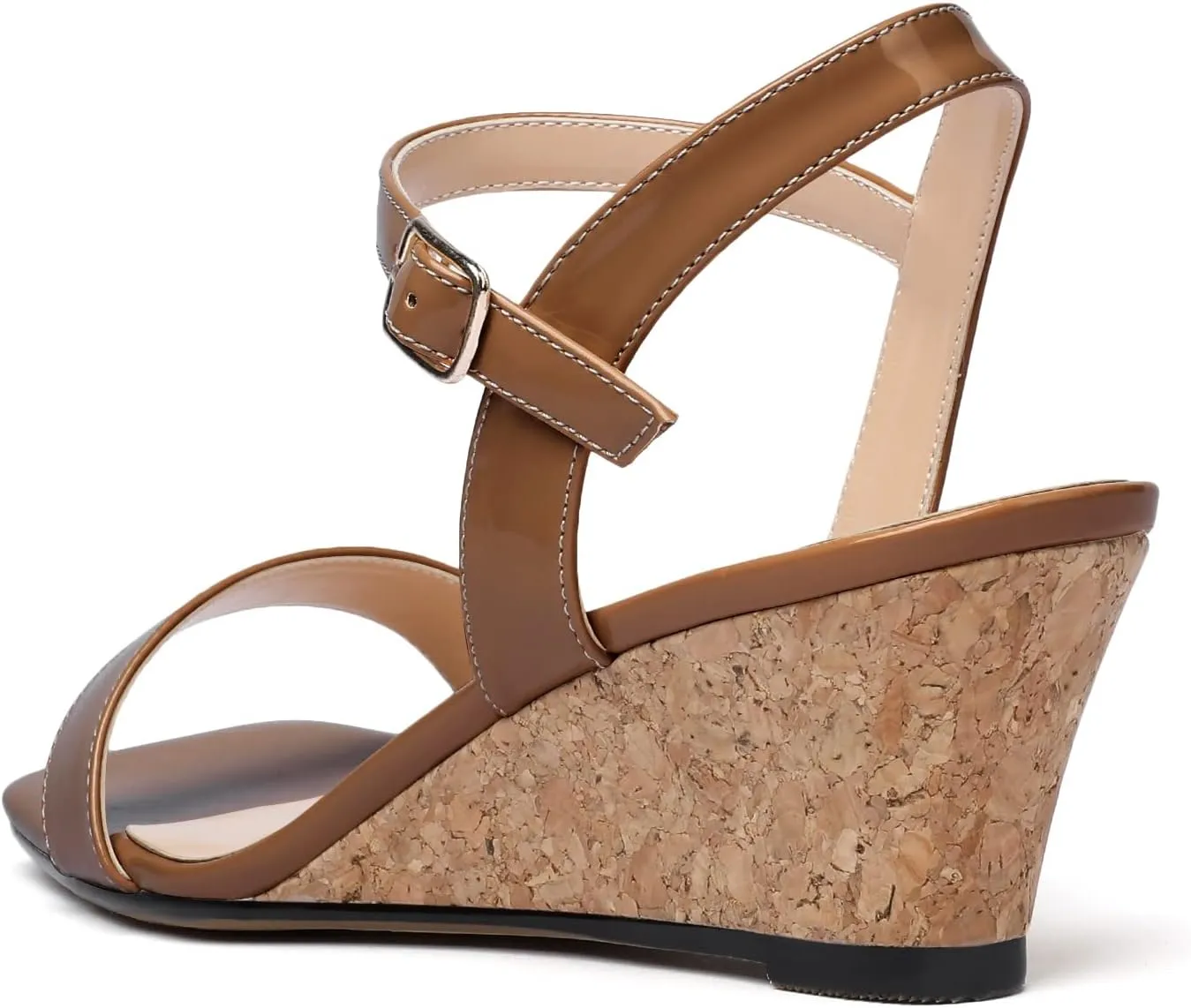 Mettesally Women's Wedge Sandals Square Open Toe Mid Cork Heels Ankle Strap Slingback Party Heeled Dress Shoes