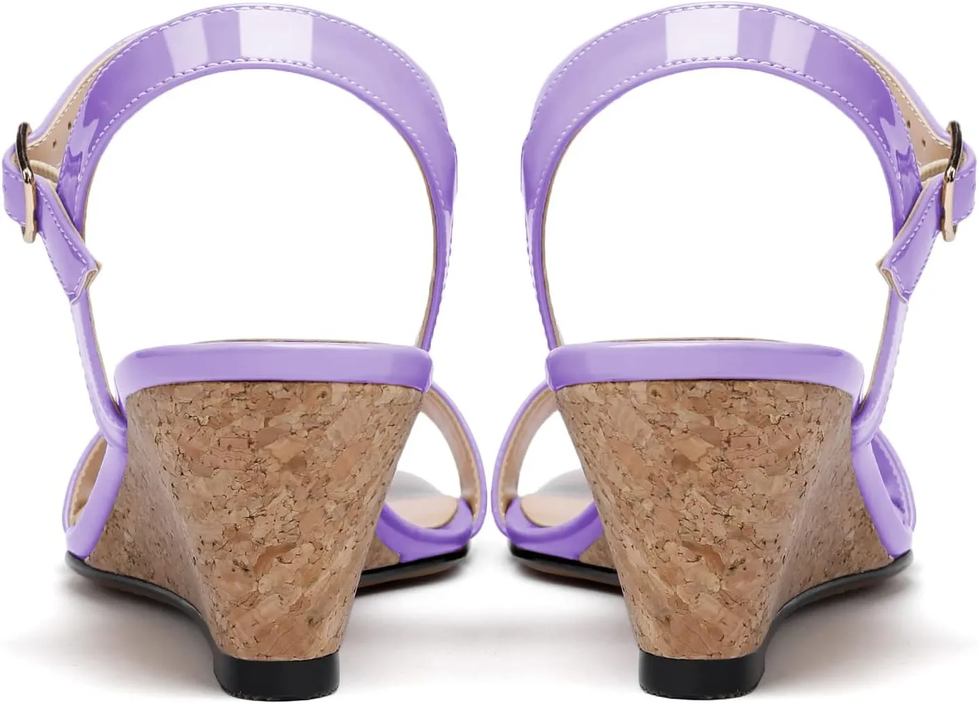 Mettesally Women's Wedge Sandals Square Open Toe Mid Cork Heels Ankle Strap Slingback Party Heeled Dress Shoes