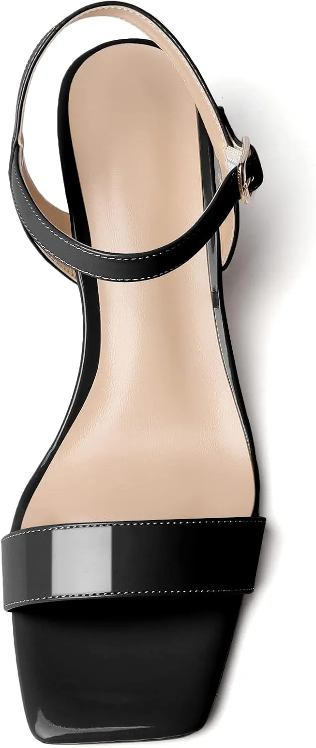 Mettesally Women's Wedge Sandals Square Open Toe Mid Cork Heels Ankle Strap Slingback Party Heeled Dress Shoes