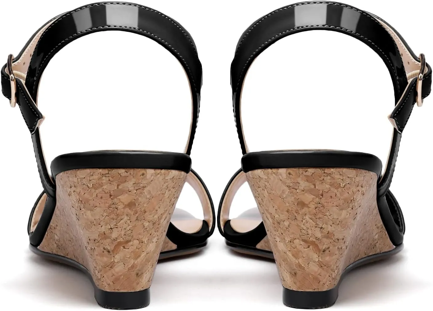 Mettesally Women's Wedge Sandals Square Open Toe Mid Cork Heels Ankle Strap Slingback Party Heeled Dress Shoes