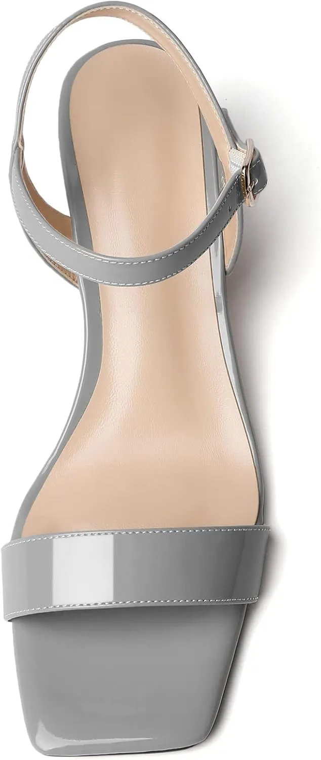Mettesally Women's Wedge Sandals Square Open Toe Mid Cork Heels Ankle Strap Slingback Party Heeled Dress Shoes