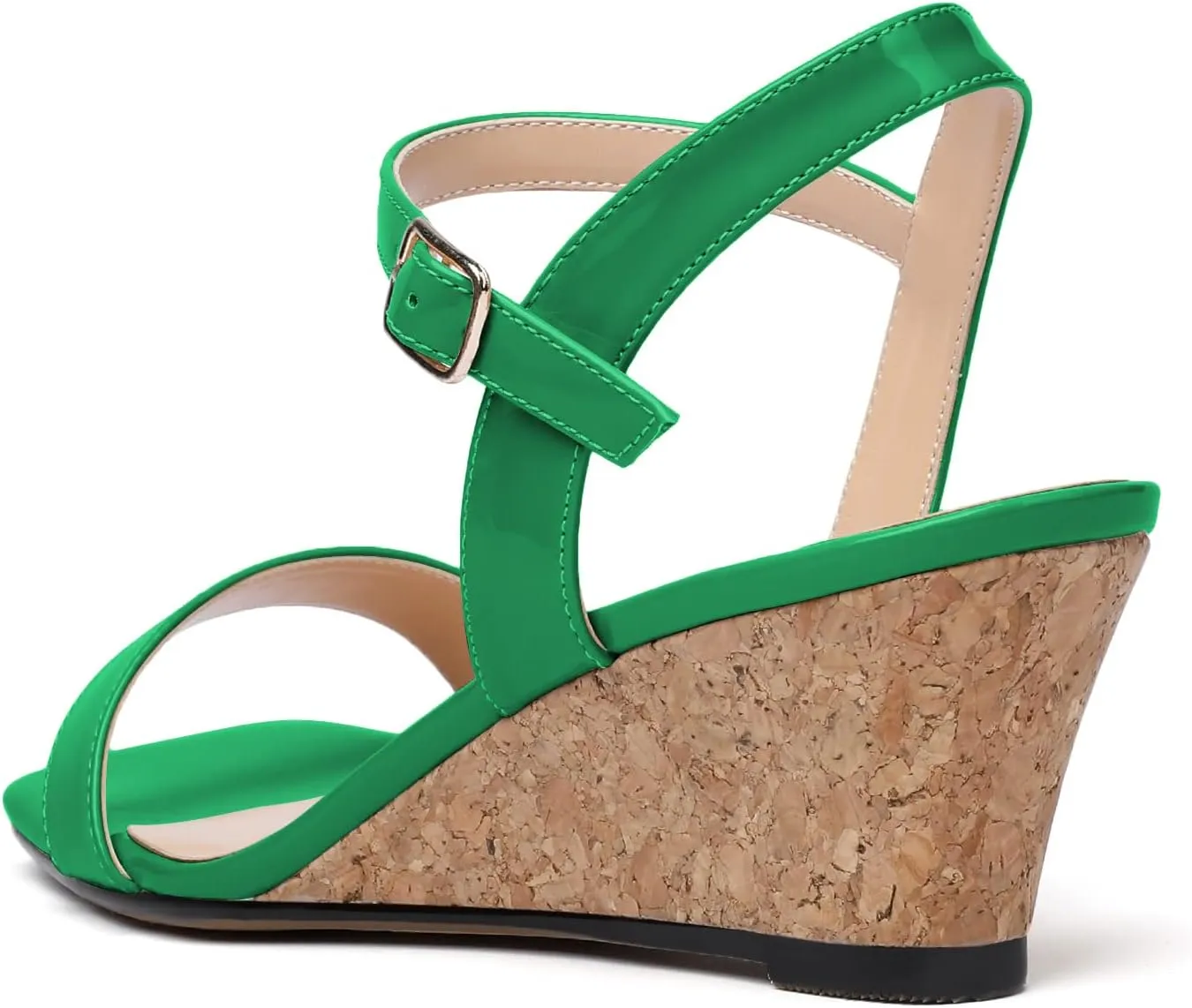 Mettesally Women's Wedge Sandals Square Open Toe Mid Cork Heels Ankle Strap Slingback Party Heeled Dress Shoes