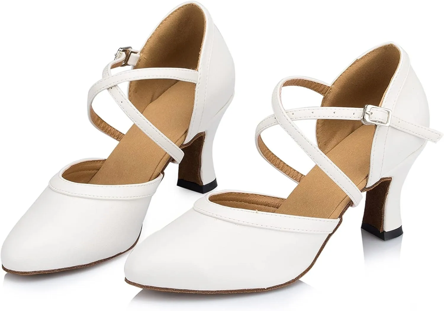 Minishion Women's Closed Toe Dance Shoes Ankle Strap Formal Party Evening Pumps