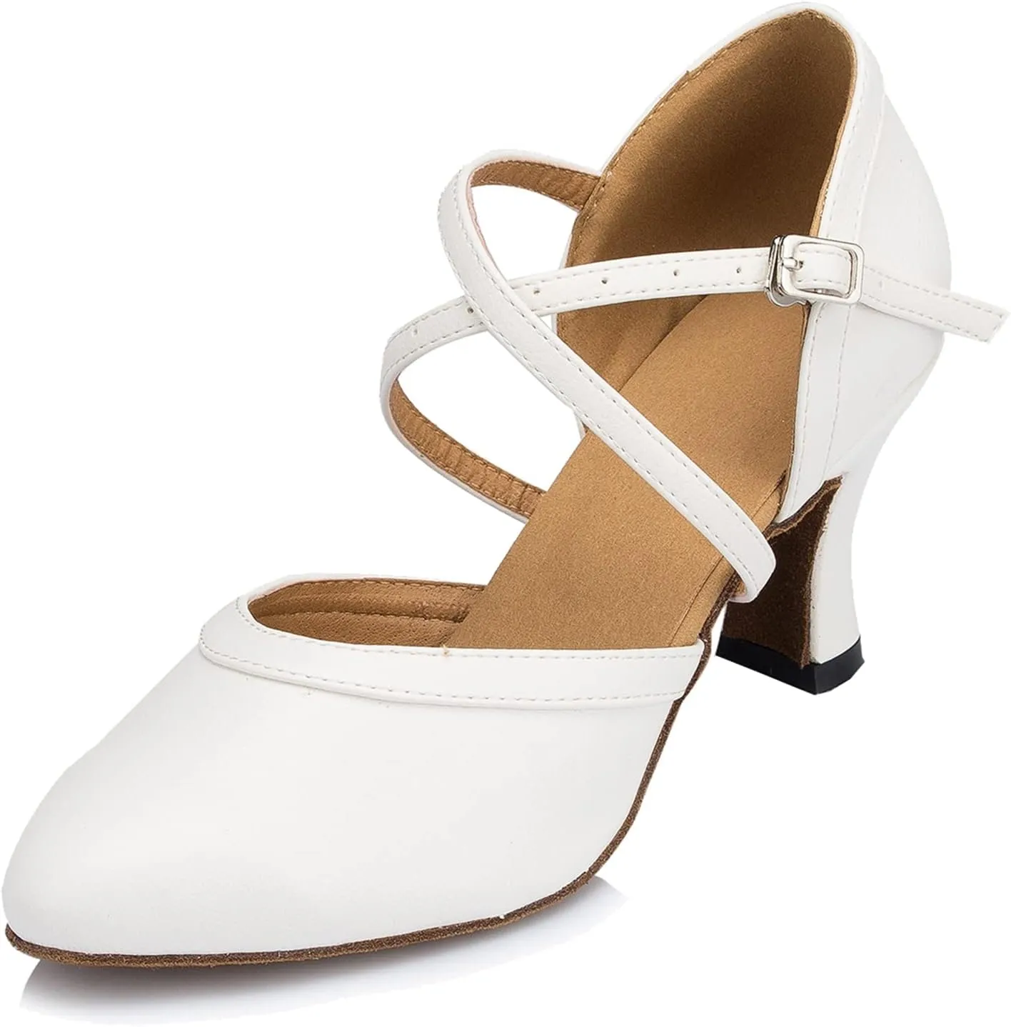 Minishion Women's Closed Toe Dance Shoes Ankle Strap Formal Party Evening Pumps