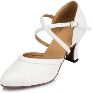 Minishion Women's Closed Toe Dance Shoes Ankle Strap Formal Party Evening Pumps