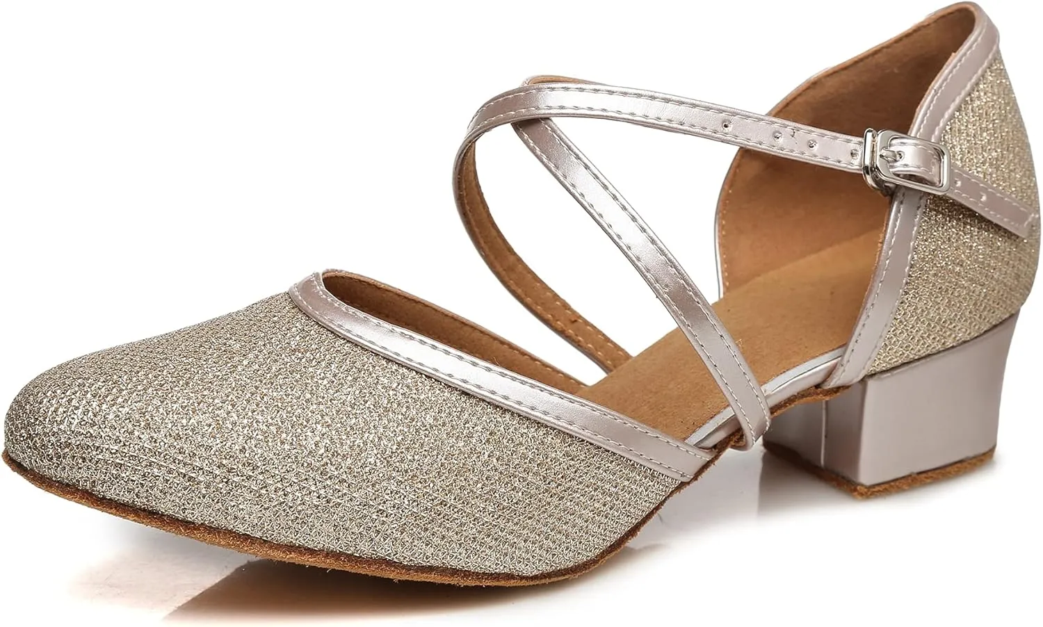 Minishion Women's T-Strap Dance Heels Glitter Salsa Ballroom Shoes Wedding Party Pumps