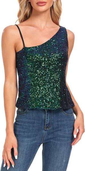MINTLIMIT Women's Sequin Tops Sleeveless Sparkle Shimmer Camisole Glitter Tank Tops Cocktail Club Party Vest