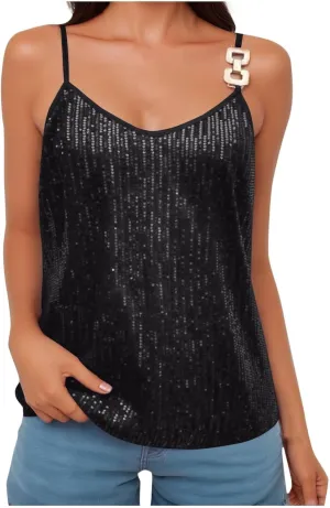 MINTLIMIT Women's Sequin Tops Sleeveless Sparkle Shimmer Camisole Glitter Tank Tops Cocktail Club Party Vest