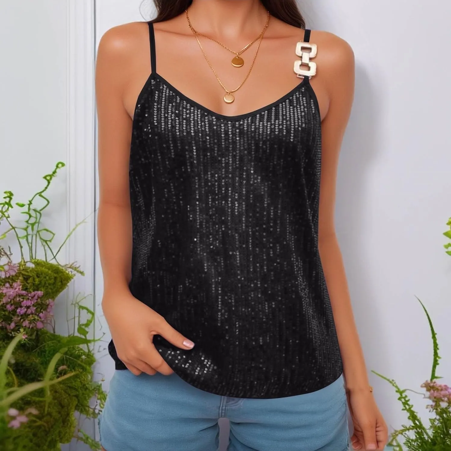 MINTLIMIT Women's Sequin Tops Sleeveless Sparkle Shimmer Camisole Glitter Tank Tops Cocktail Club Party Vest
