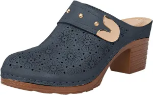 Mules for Women Closed Toe Chunky Heels Mules Hollow Retro Flower Pattern Summer Sandals Slip On Slides Loafer Shoes Metal Decoration Hollow Leather Vamp Slippers Casual Breathable Backless Sandals