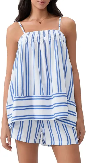 Mxiqqpltky Y2K Striped Pajama Set Women 2 Piece Ruffle Hem Pleated Cami Top & Wide Leg Shorts Pj Lounge Sets Comfy Sleepwear