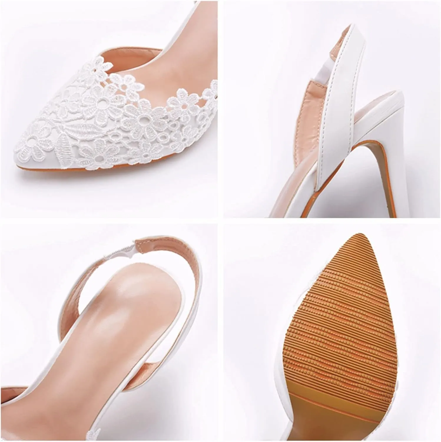 MYFSPORTS 9Cm Stiletto Pointed Toe Sandals High Heels White Lace Wedding Sandals Plus Size Wedding Dress Shoes