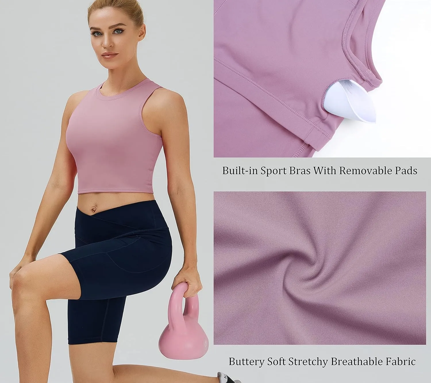 NEOSAN Womens Sport Bras High Neck Removable Padded Yoga Crop Tops Longline Workout Tank Tops