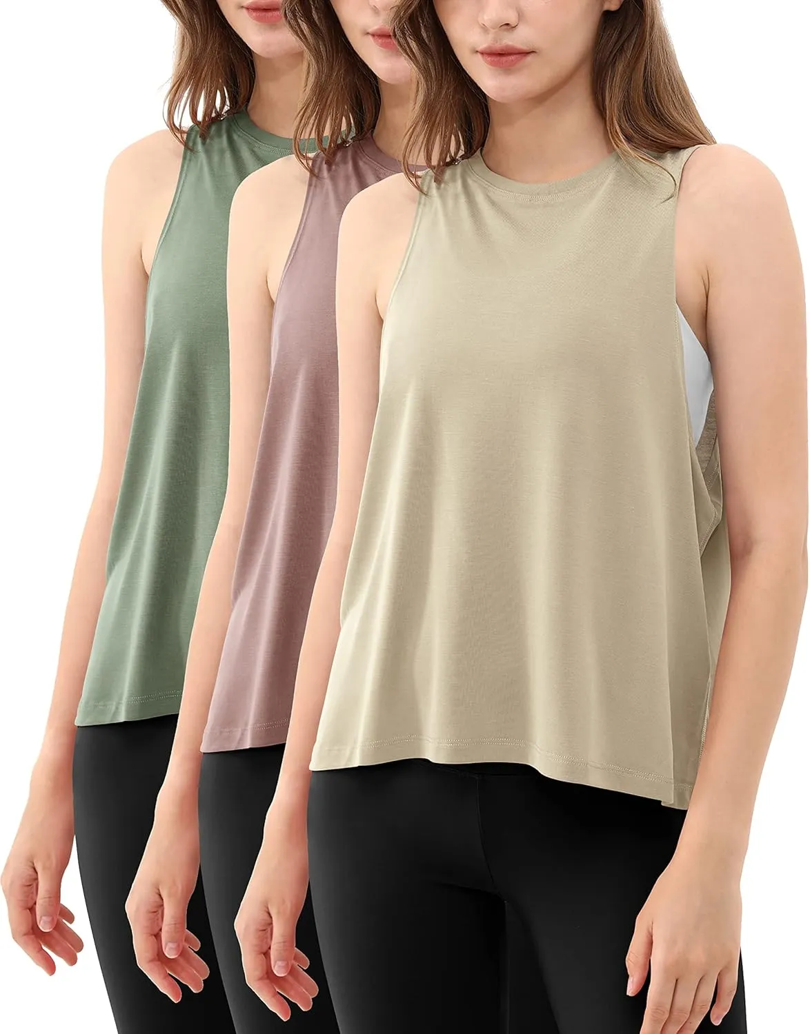 ODODOS 3-Pack Loose Tank Tops for Women Sleeveless Gym Athletic Workout Tops Yoga Shirts