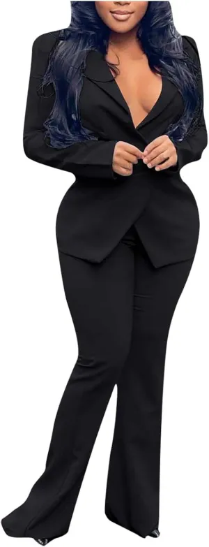 Office Outfits for Women 2025 2 Piece Suits Sets Double Breasted Long Sleeve Blazers Dress Pants Business Outfits