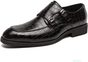 Oxford Dress Shoes for Men Slip On Monk Strap Apron Toe Vegan Leather Rubber Sole Non Slip Resistant Block Heel Anti-Slip Walking (Color : Black, Size : 9)