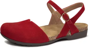 PARTY Closed Toe Sandals Women, Barefoot Arch Support Flat Sandals for Office Work and Travel with Comfortable Cork Footbed