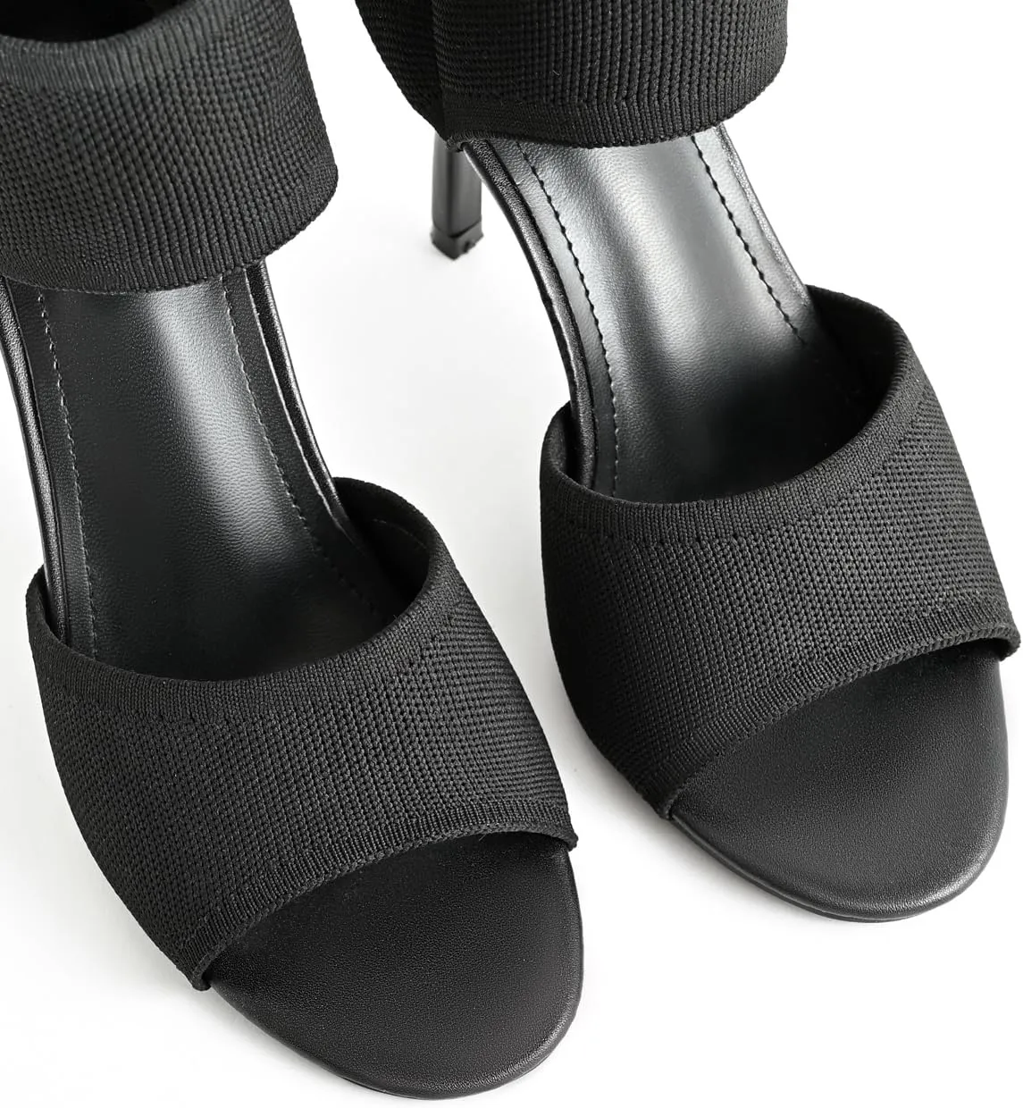 Peep Toe Heels for Women Sexy 3 Inches Stiletto High Heels for Women Dressy Slip On Comfortable Wide Stretchy Heels Knit Open Toe Booties Sandals Black Heels Sandals for Prom, Party and Work
