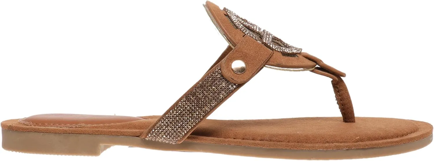 Pierre Dumas Women's Medallion Vegan Slide Thong Flip Flop Flat Sandal