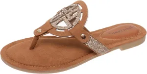 Pierre Dumas Women's Medallion Vegan Slide Thong Flip Flop Flat Sandal