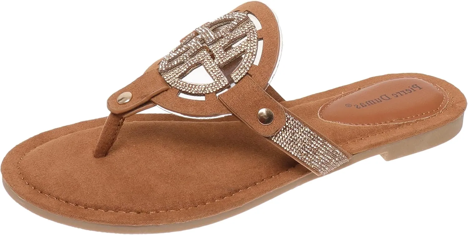 Pierre Dumas Women's Medallion Vegan Slide Thong Flip Flop Flat Sandal