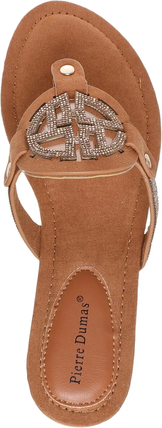 Pierre Dumas Women's Medallion Vegan Slide Thong Flip Flop Flat Sandal