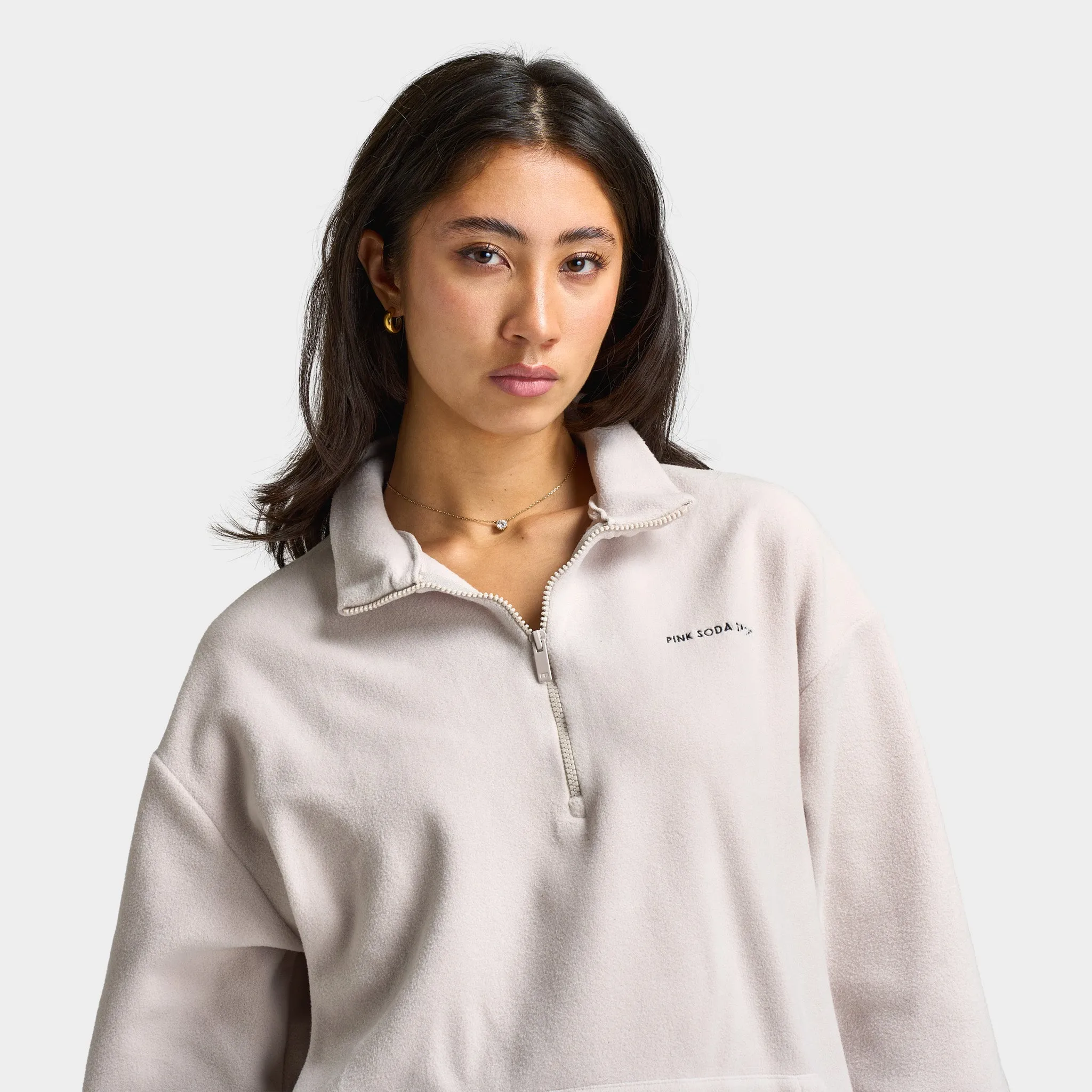 Pink Soda Women's Polar Fleece Quarter Zip / White