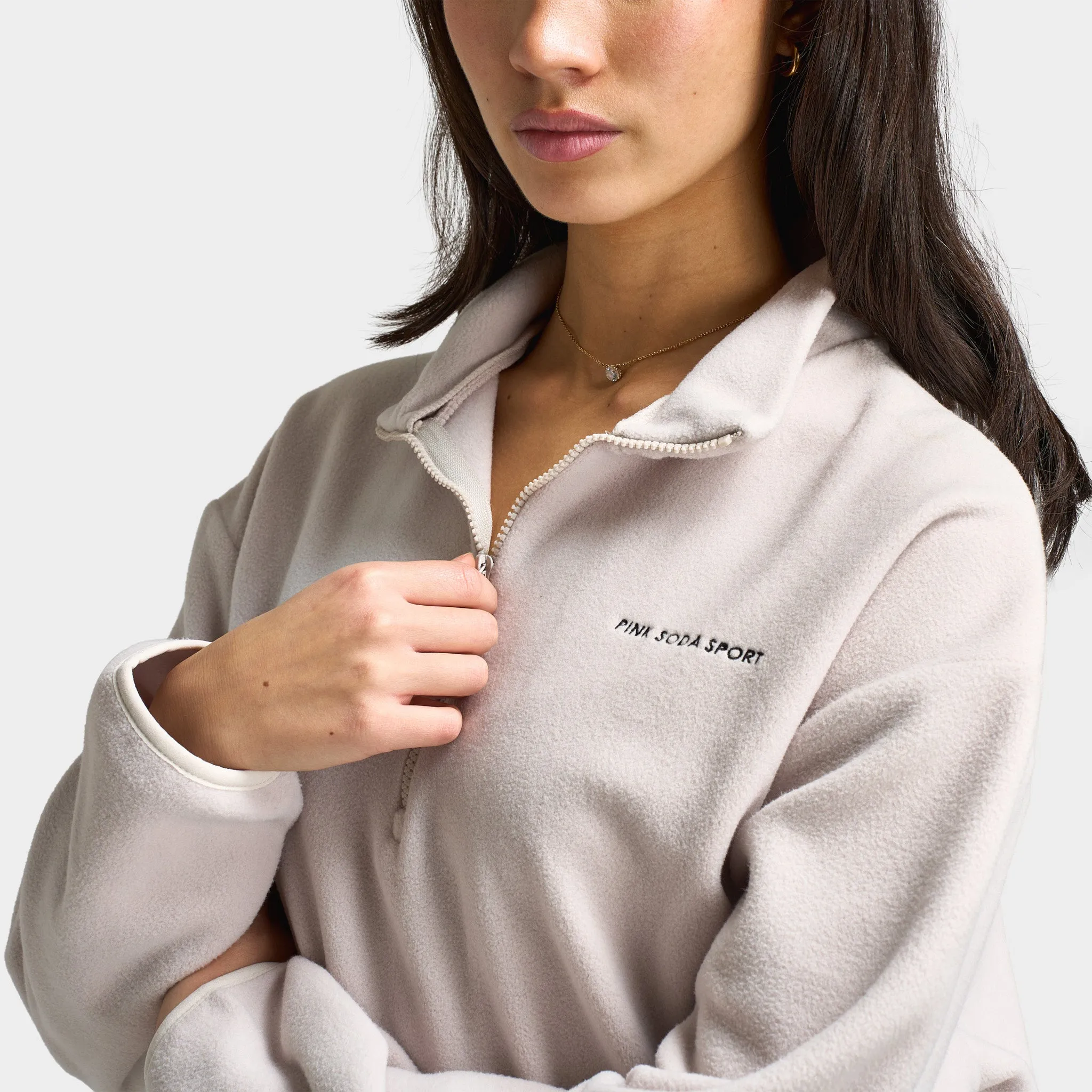 Pink Soda Women's Polar Fleece Quarter Zip / White