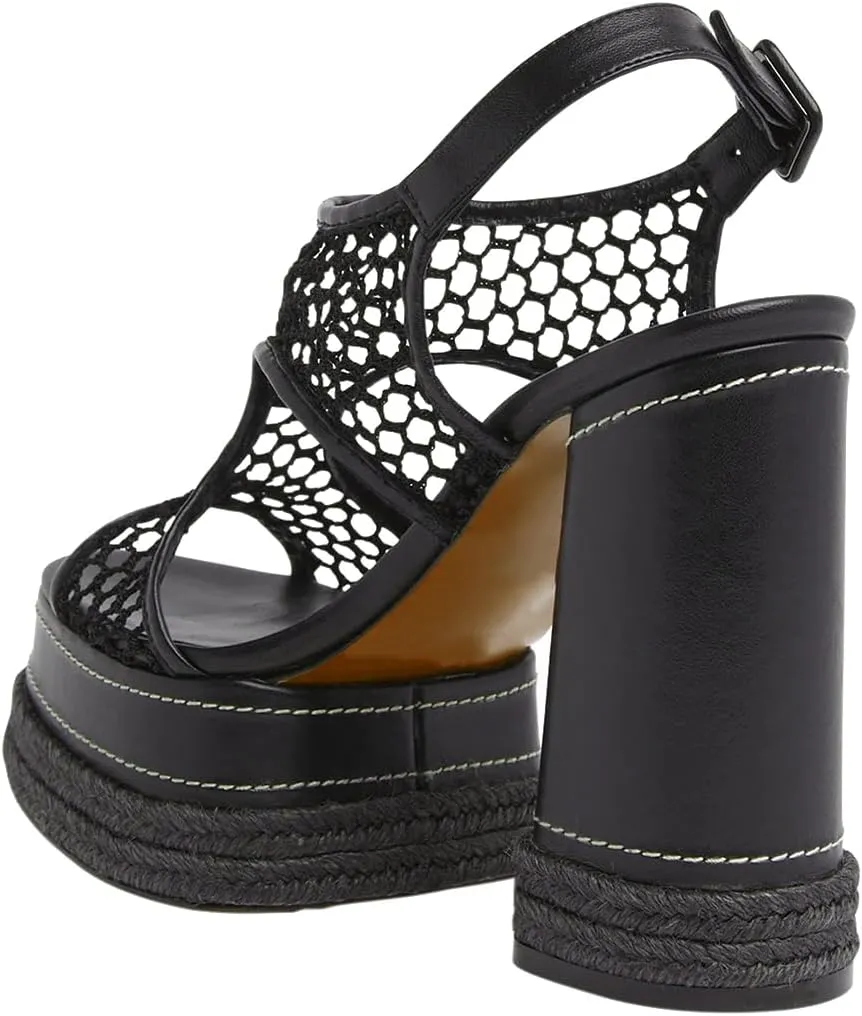 Platform Heeled Sandals for Women Hollow Woven Chunky Heeled Sandals Comfort Beach Braided Platform Block Heels