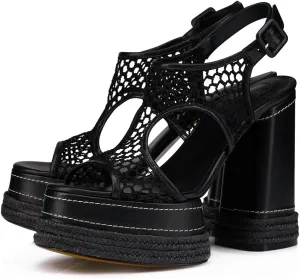Platform Heeled Sandals for Women Hollow Woven Chunky Heeled Sandals Comfort Beach Braided Platform Block Heels