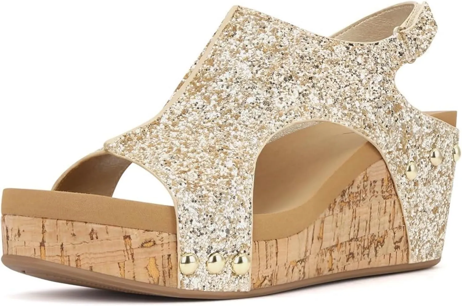 Platform Sandals Women Dressy Comfy Open Toe Slip on Elastic Ankle Strap Wedges Sandals Sparkly Glitter Summer Dress Shoes