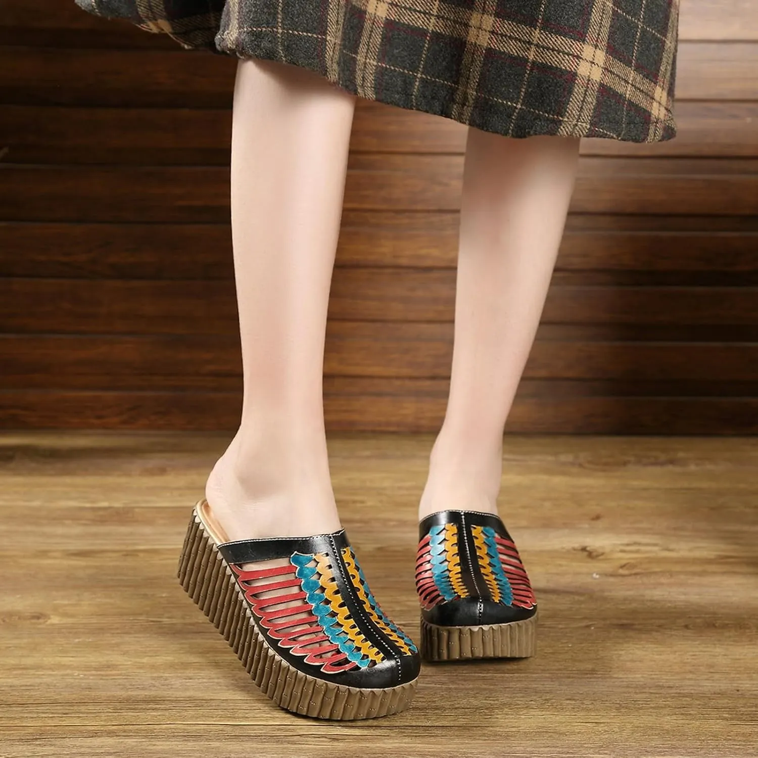 Platform Wedge Sandals for Women, 2Inch Heel Closed Toe Wedge Sandals, 2025 New Ethnic Style Mesh Casual Slip-on Walking Sandals Leather Water Shoes