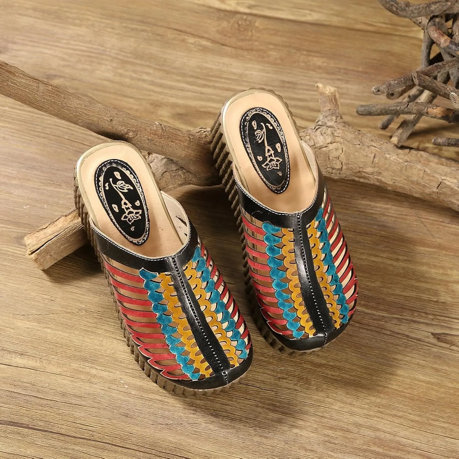 Platform Wedge Sandals for Women, 2Inch Heel Closed Toe Wedge Sandals, 2025 New Ethnic Style Mesh Casual Slip-on Walking Sandals Leather Water Shoes