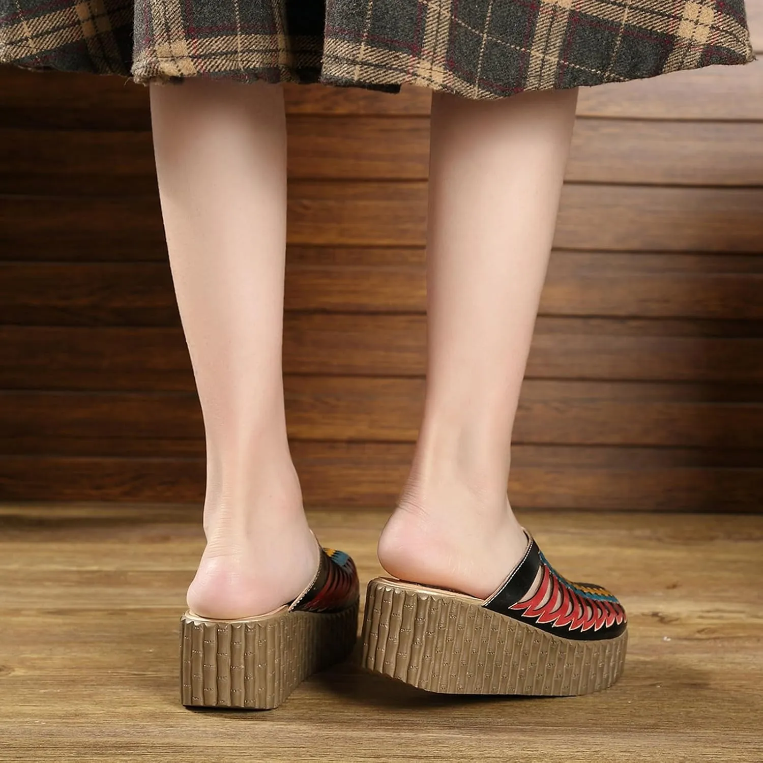 Platform Wedge Sandals for Women, 2Inch Heel Closed Toe Wedge Sandals, 2025 New Ethnic Style Mesh Casual Slip-on Walking Sandals Leather Water Shoes