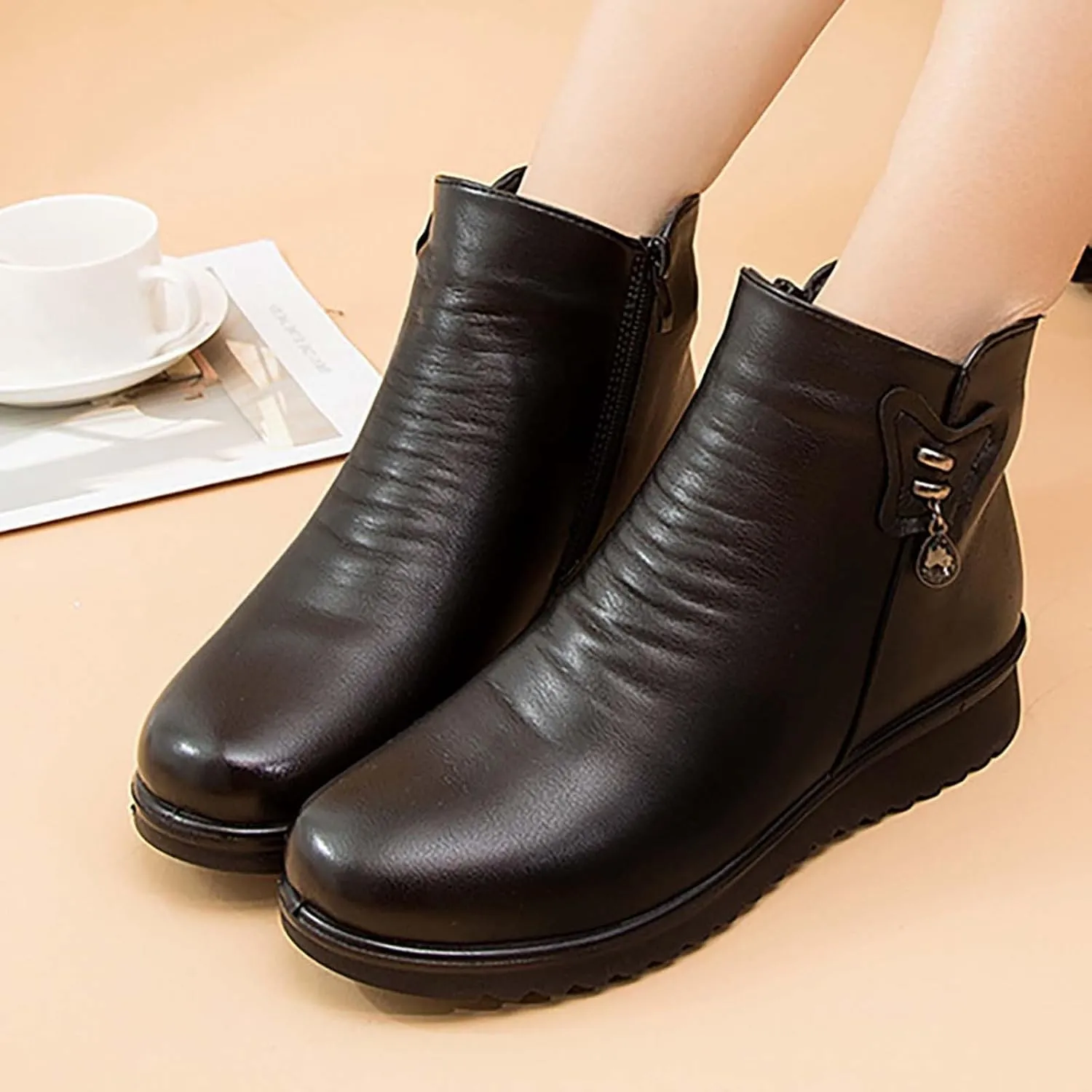Plush Lined Ankle Boots for Women Low Heel Non Slip Waterproof Shoes for Women Plush Lined Hiking Boots Women