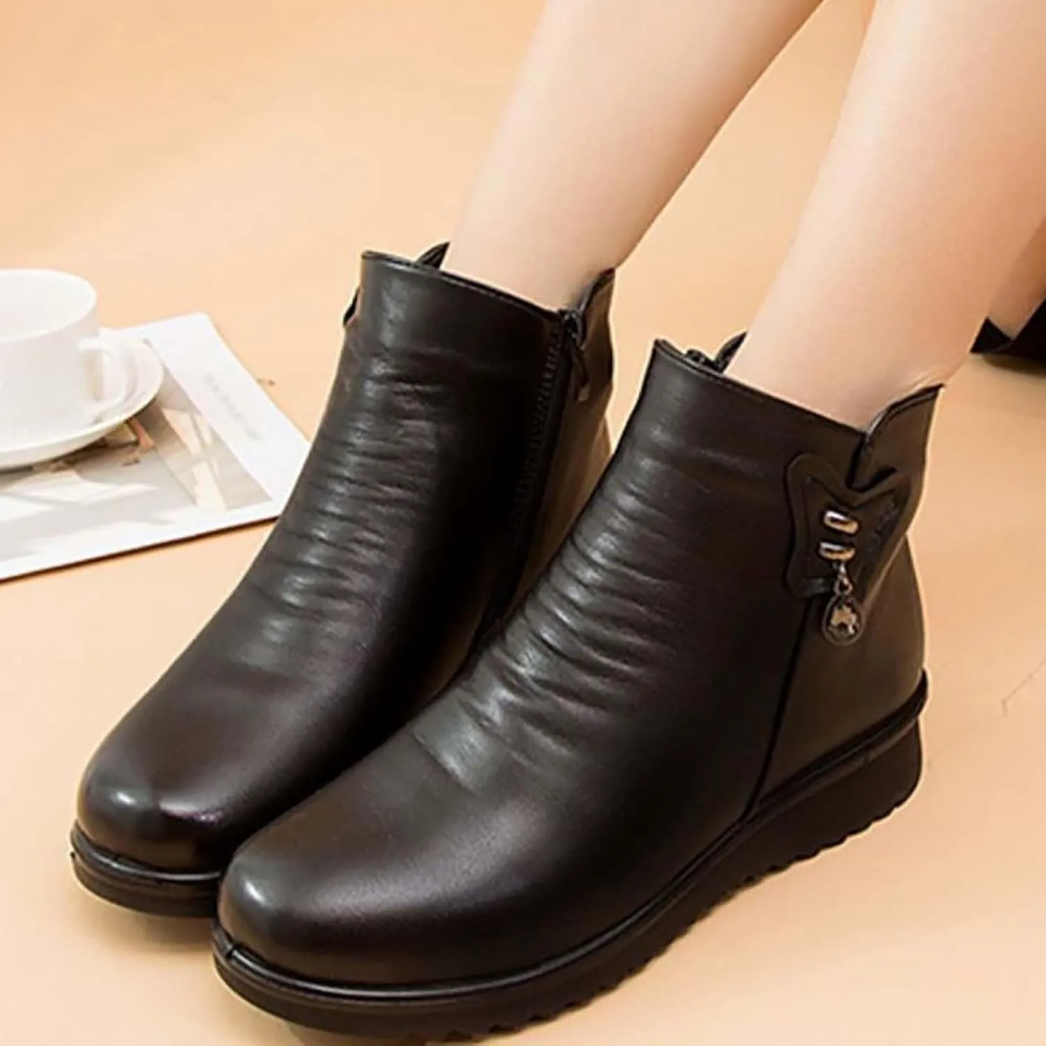 Plush Lined Ankle Boots for Women Low Heel Non Slip Waterproof Shoes for Women Plush Lined Hiking Boots Women