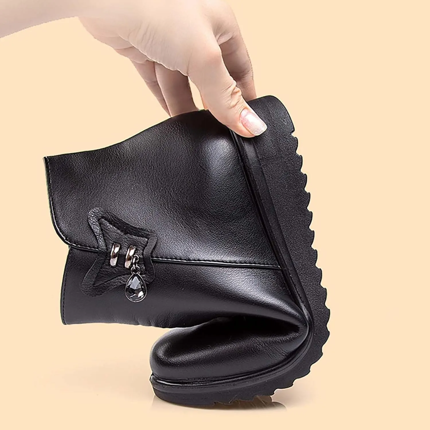 Plush Lined Ankle Boots for Women Low Heel Non Slip Waterproof Shoes for Women Plush Lined Hiking Boots Women