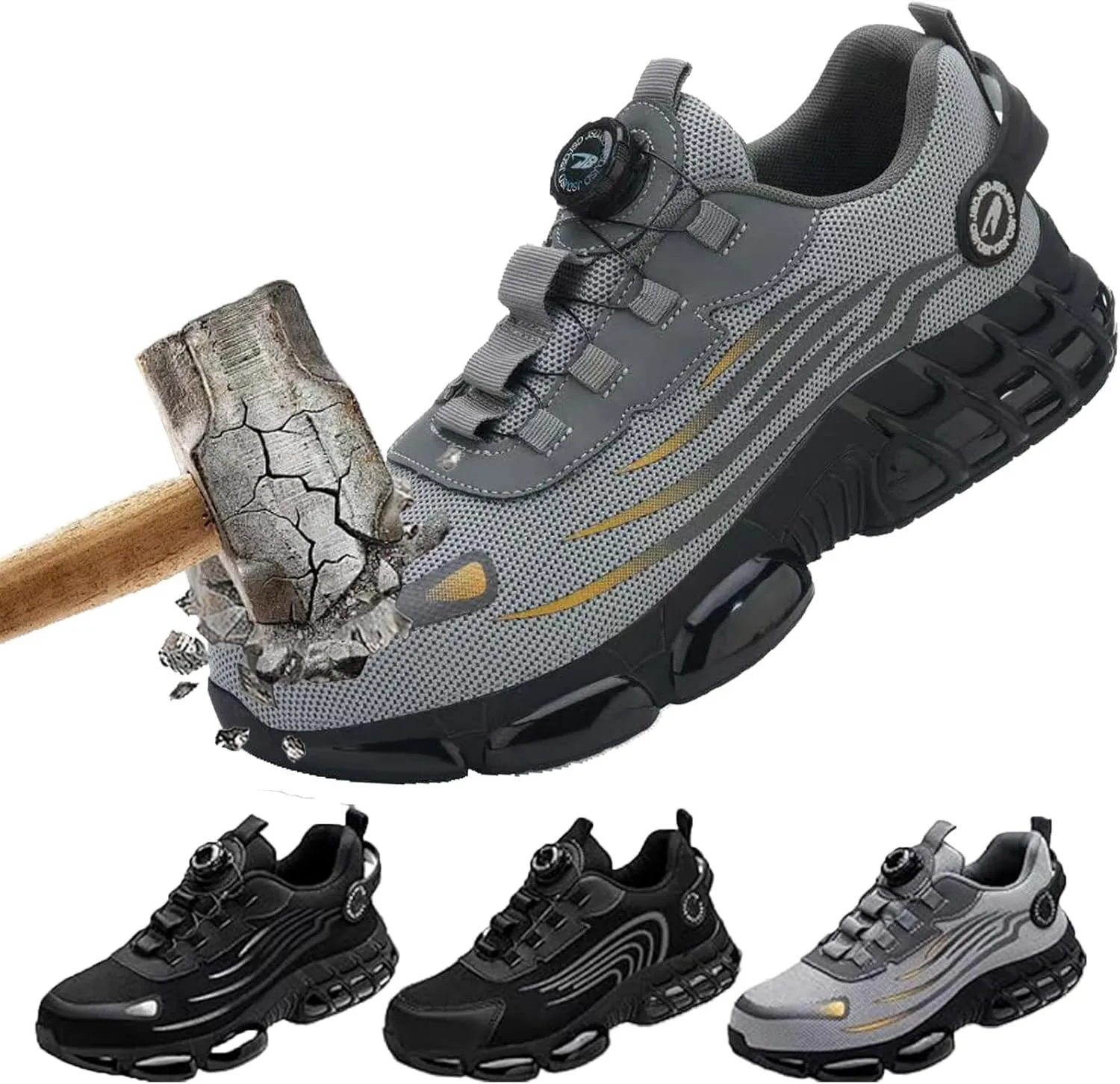Prestivos Shoes, Steel Toe Safety Work for Men, Anti-Slip Lightweight Puncture Proof Steel Toe Sneakes, Smash Stab Resistant Air Cushion Shoes